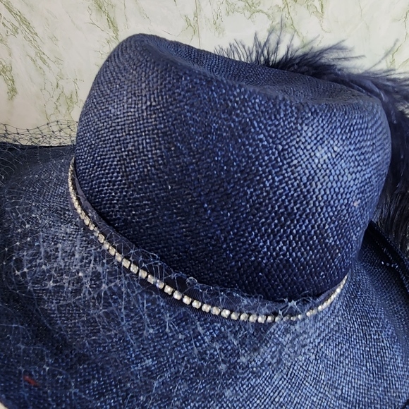 Ruth Alan Designs Navy Hat with Feathers and Rhinestones - Picture 8 of 12